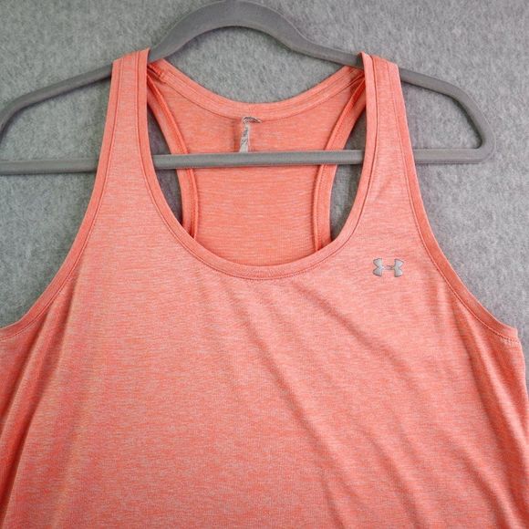 Womens Under Armour Tank Top Medium Pink Peach Heat Gear Loose Fit Athletic - Picture 2 of 12